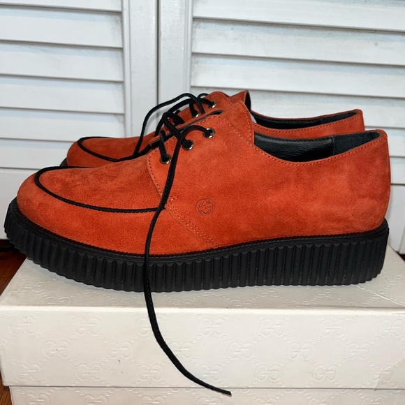 Gucci Other - GUCCI • RARE SUEDE LEATHER DARK ORANGE PLATFORM CREEPERS 33 (2-2.5) KIDS